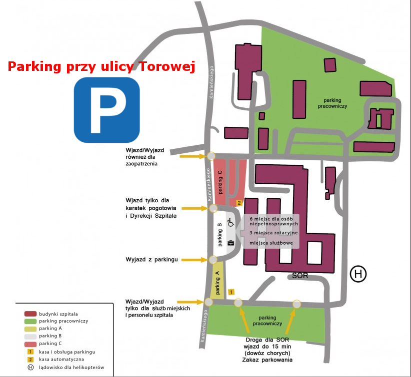 Parkingi Wojewódzkiego Szpitala oraz dodatkowo parkingu przy ulicy Torowej.